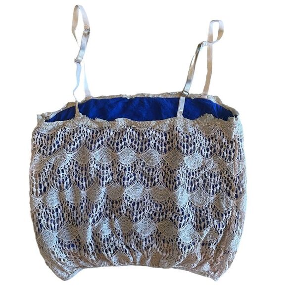 Eberjay Lace Crochet Tank Top Cami Women’s Size Medium Tan Blue Y2K Copped - Picture 4 of 4